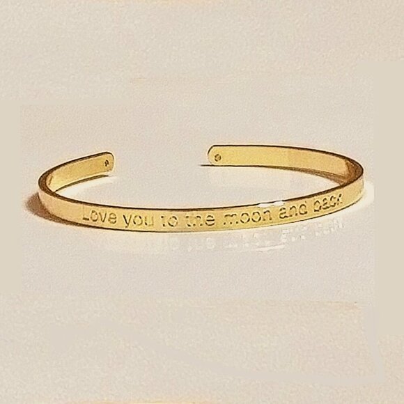 Dainty  Gold-Plated Cuff/Bangle Engraved "Love you to the moon and back" - Picture 1 of 5